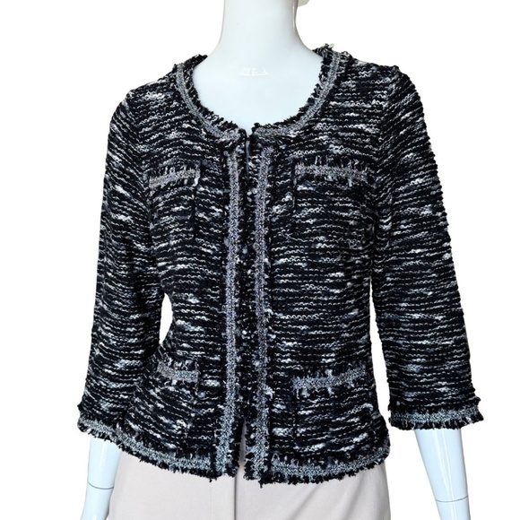 INC International Concepts Black And White Cropped Cardigan Size Large NWT - Picture 4 of 7